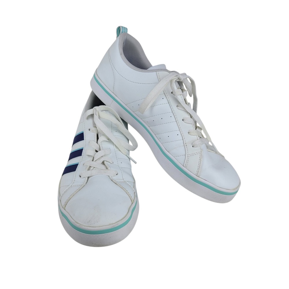 Adidas VS Pace White Blue Teal Low Top Sneakers Womens 9 Lifestyle Shoes B74540